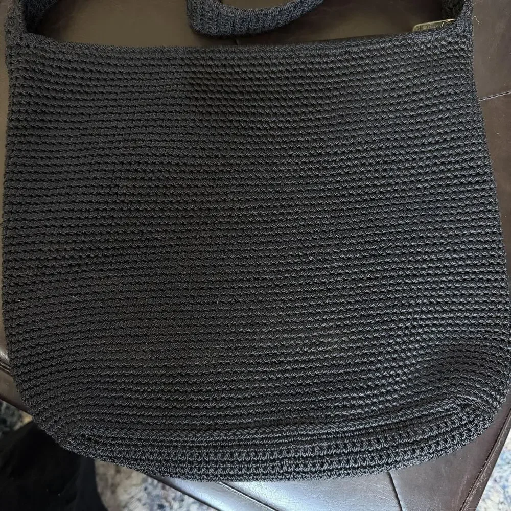 The Sak Hobo Bag Womens Medium Black Knit Shoulder Purse Zip Pocket Lined